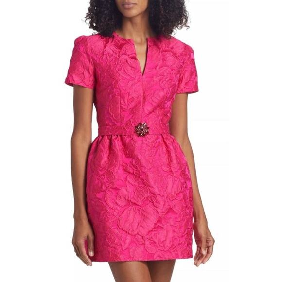 NWT Sachin + Babi Rue Cloque Belted Mini A-Line Dress Fuchsia Pink Womens Size 4 - Picture 1 of 5
